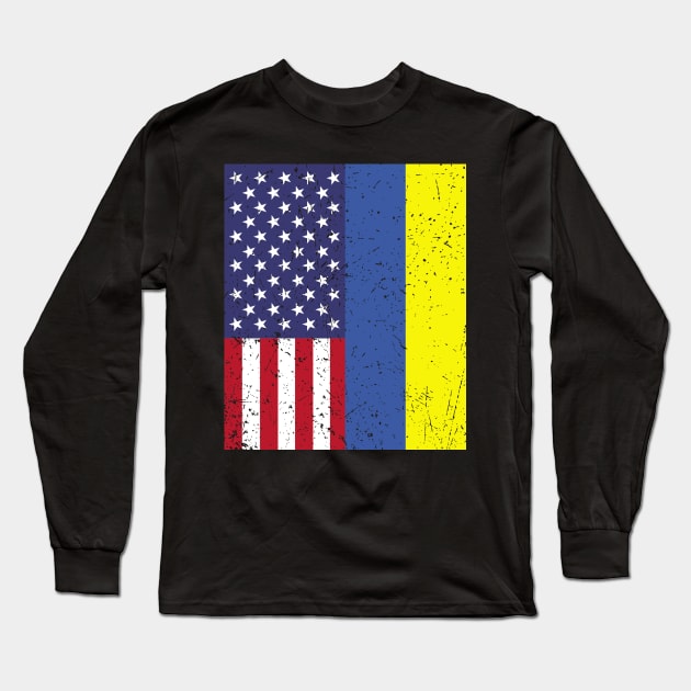 UKRAINIAN ROOTS TSHIRT | Half American Flag | UKRAINE Long Sleeve T-Shirt by petemphasis